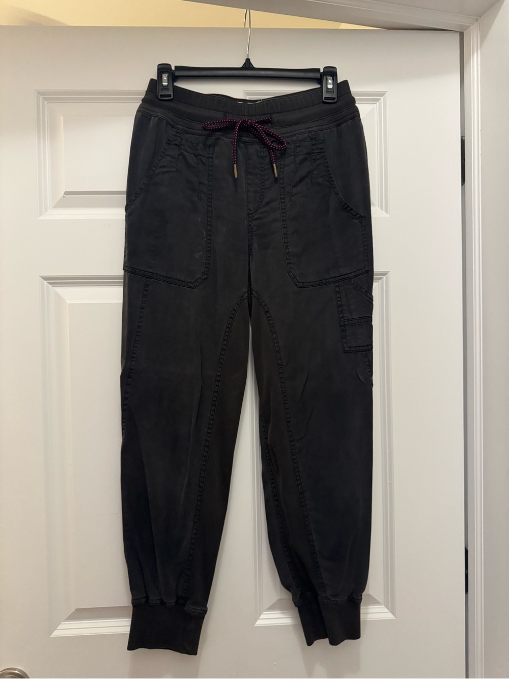 Anthropologie Black Cargo Jogger Pants with Drawstring